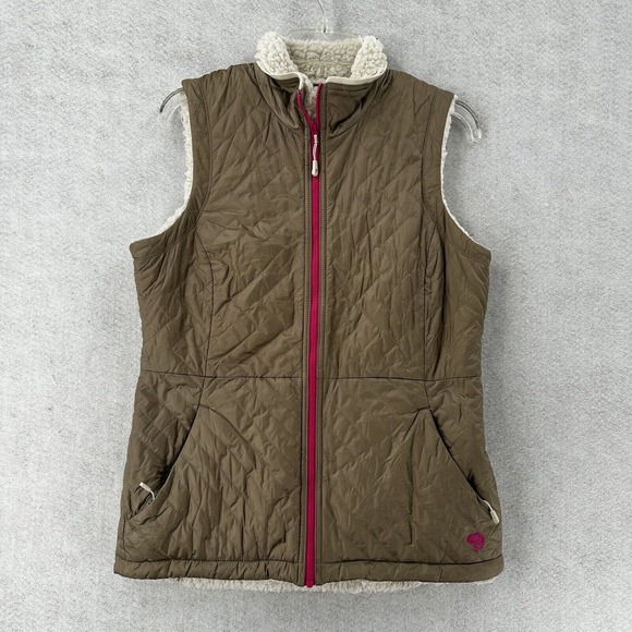 Mountain‎ Hardware Reversible Vest Womens MED Fleece Quilted Fleece Taupe/Cream - Picture 1 of 15